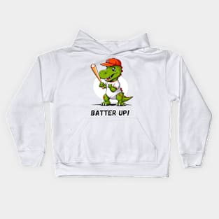 Batter Up Dino Playing Baseball Kids Hoodie